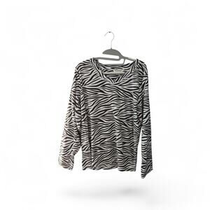 Hotel Spa Collection Zebra Print Fleece Pajama Top Long Sleeve V-Neck Size L